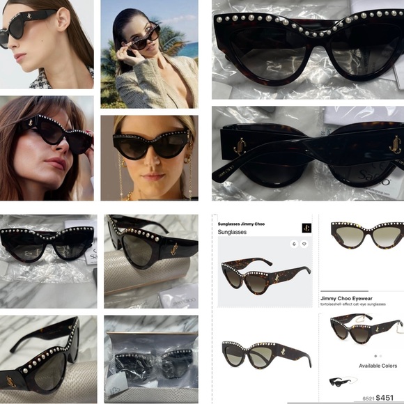 JIMMY CHOO HAVANA CAT EYE WITH FAUX PEARL DETAILING & GOLD “JC” LOGO SUNGLASSES - Picture 15 of 16